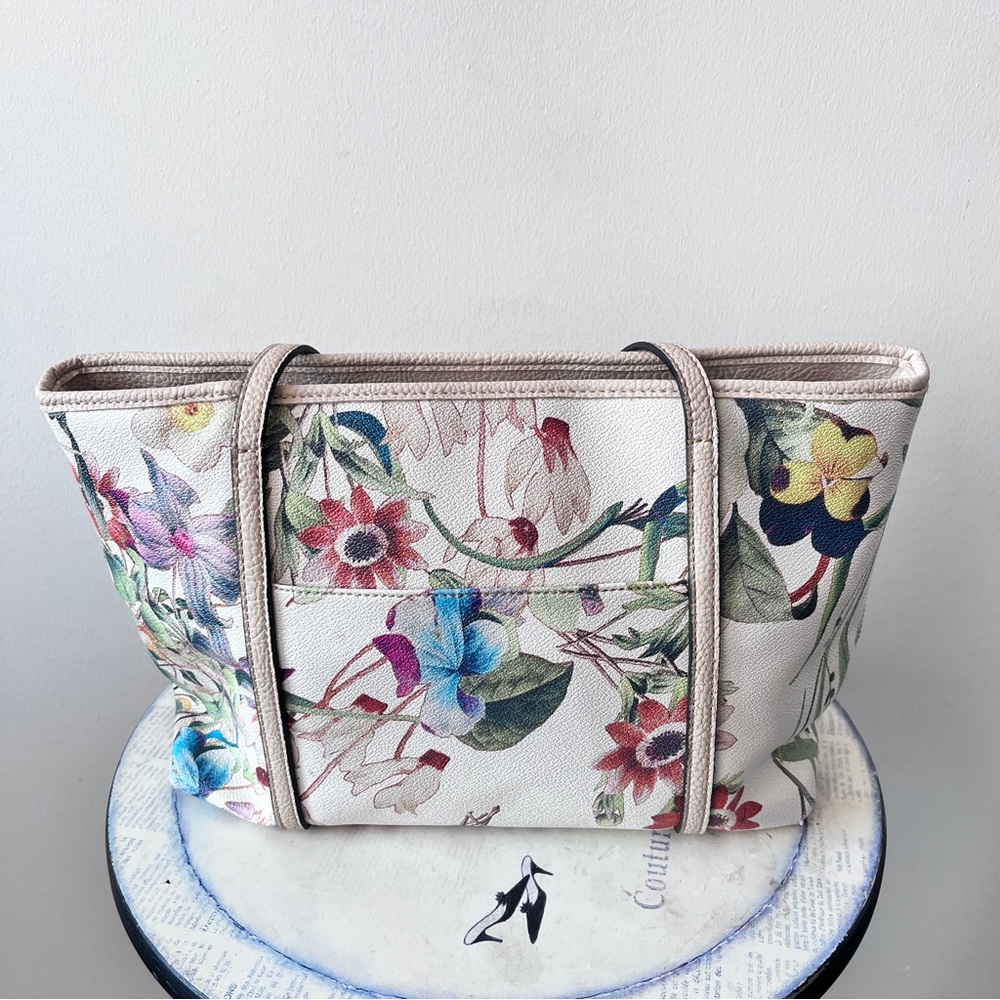 Dana Buchman Floral Print Faux Leather Vegan Tote Bag - Picture 2 of 13